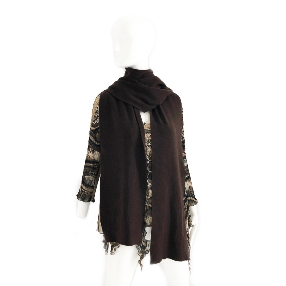 Chanel Shawl Scarf Chocolate Brown Knit Split Shawl Vintage 80s Rare with COA